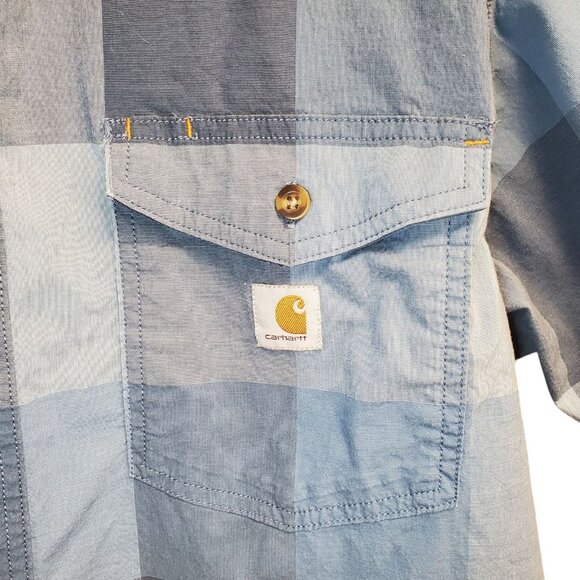Carhartt Mens Shirt Size L Relaxed Fit Rugged Flex Blue Gray Plaid Utility Work - Picture 6 of 11